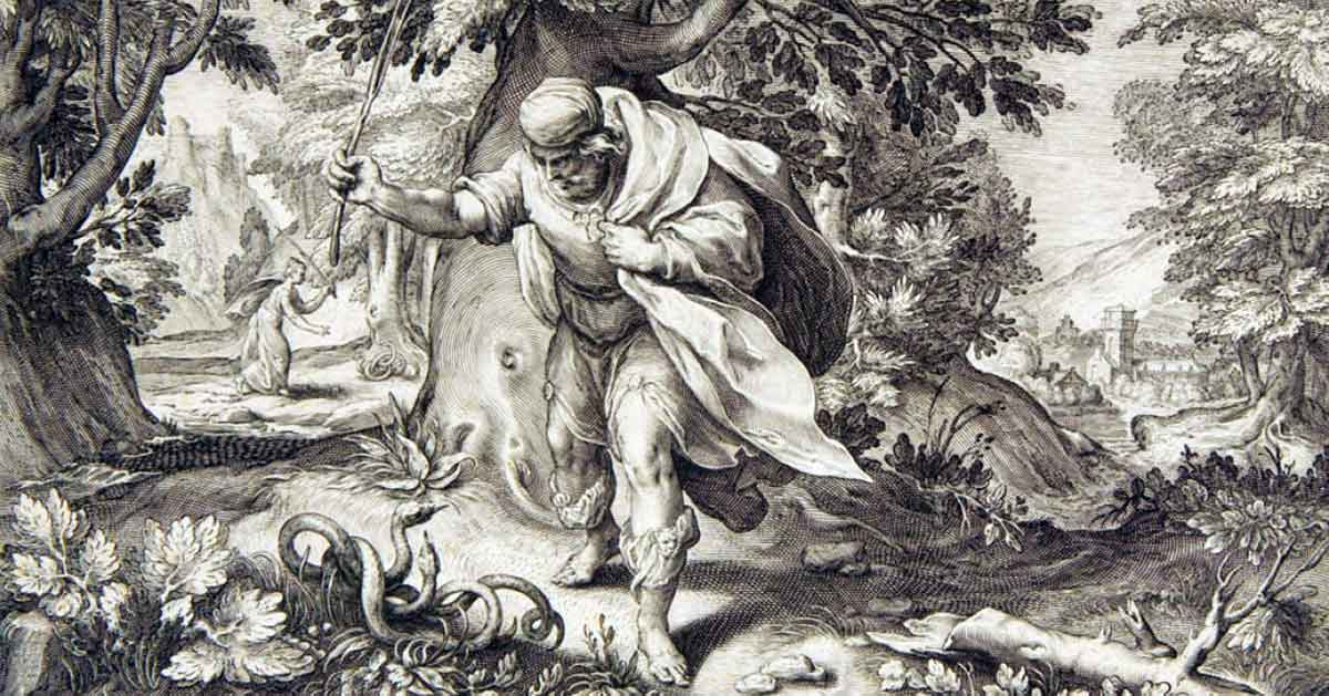 goltzius teiresias striking snakes print