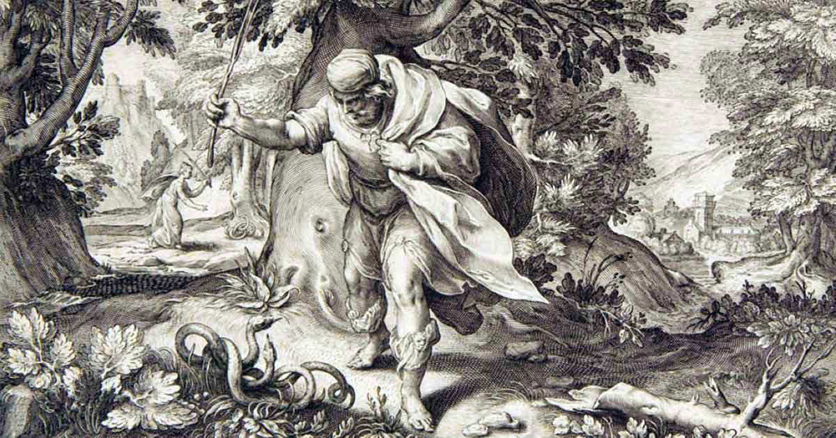 goltzius teiresias striking snakes print