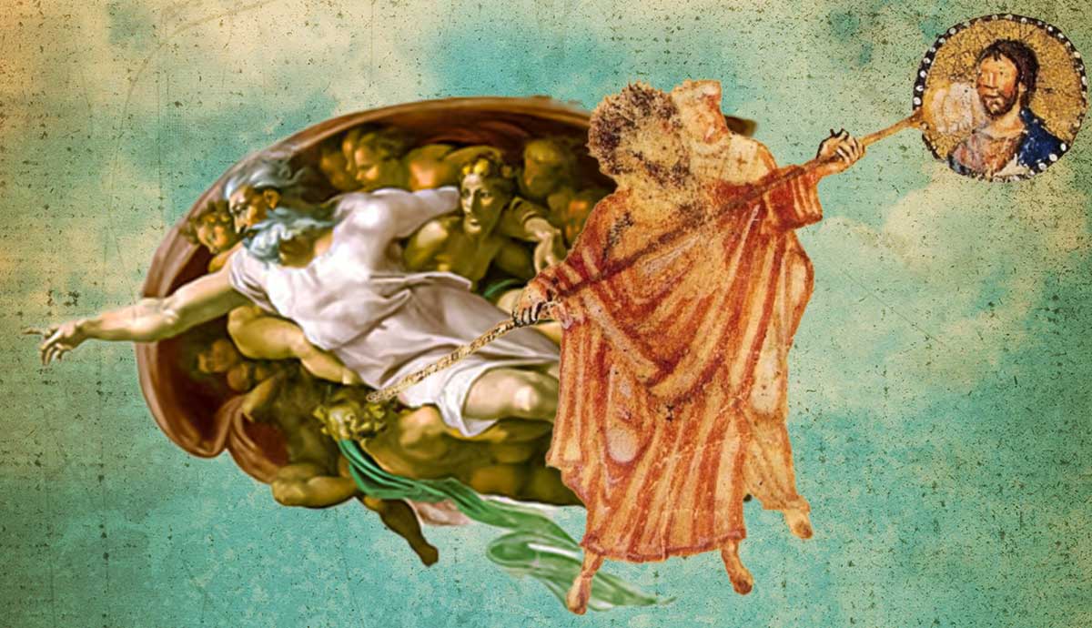 Creation of Adam and iconoclasts scene