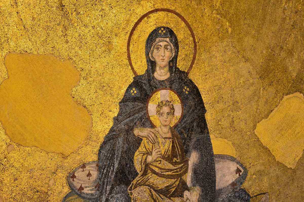 Theotokos mosaic inside Hagia Sophia
