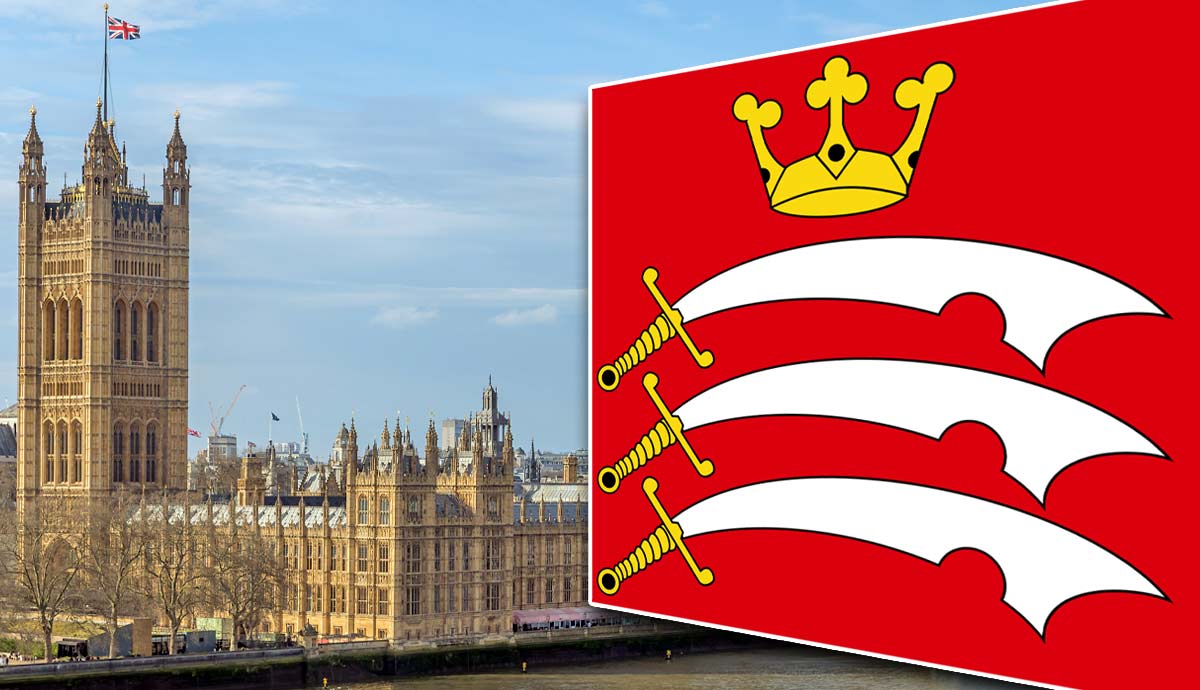 Palace of Westminster and flag of middlesex