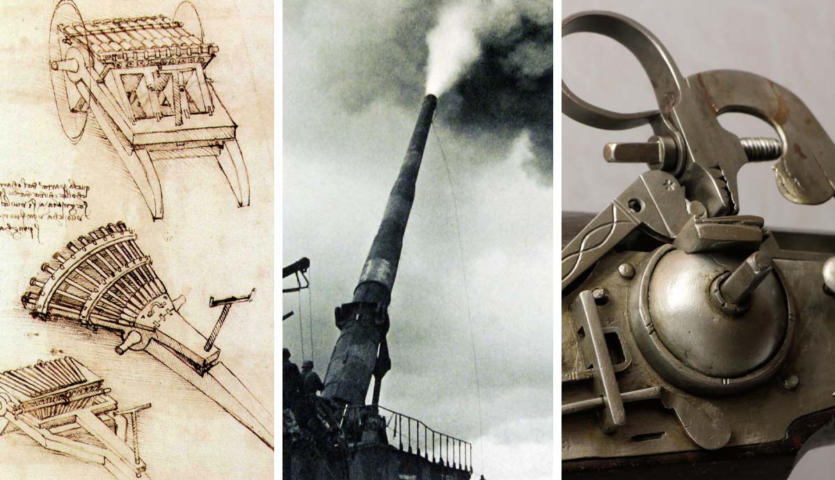 Da Vinci sketch, wheel-lock, and rail gun