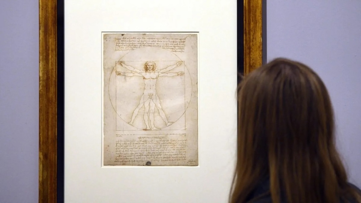 Leonardo's Vitruvian Man on display at a museum in Venice