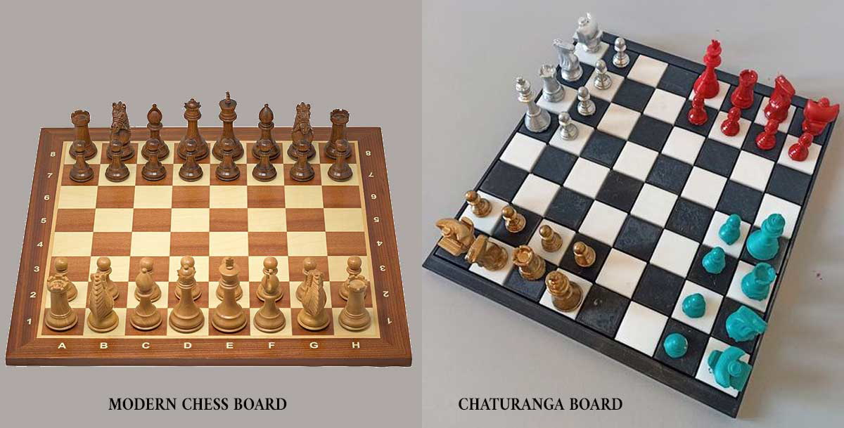 modern and chaturanga chess board