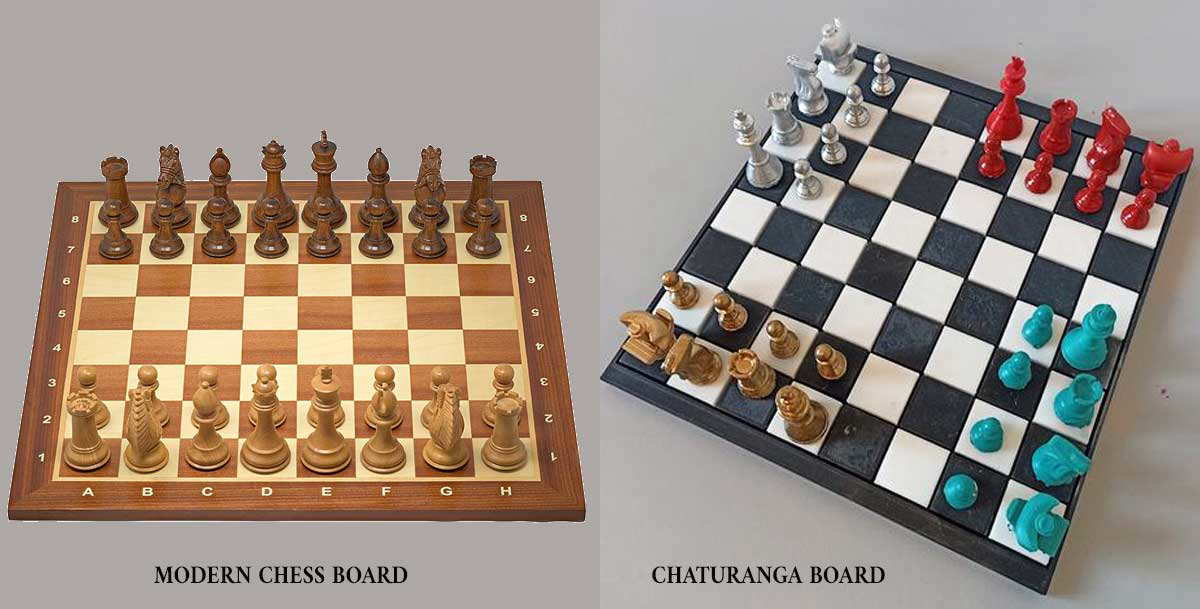 modern and chaturanga chess board