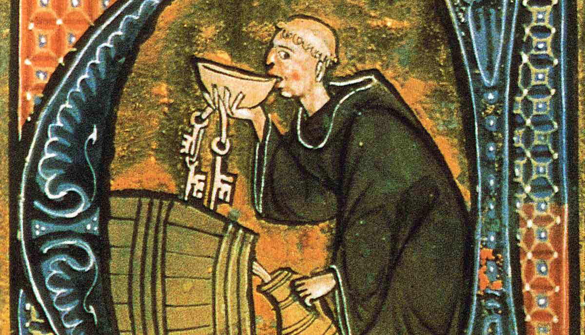 monk sneaking a drink