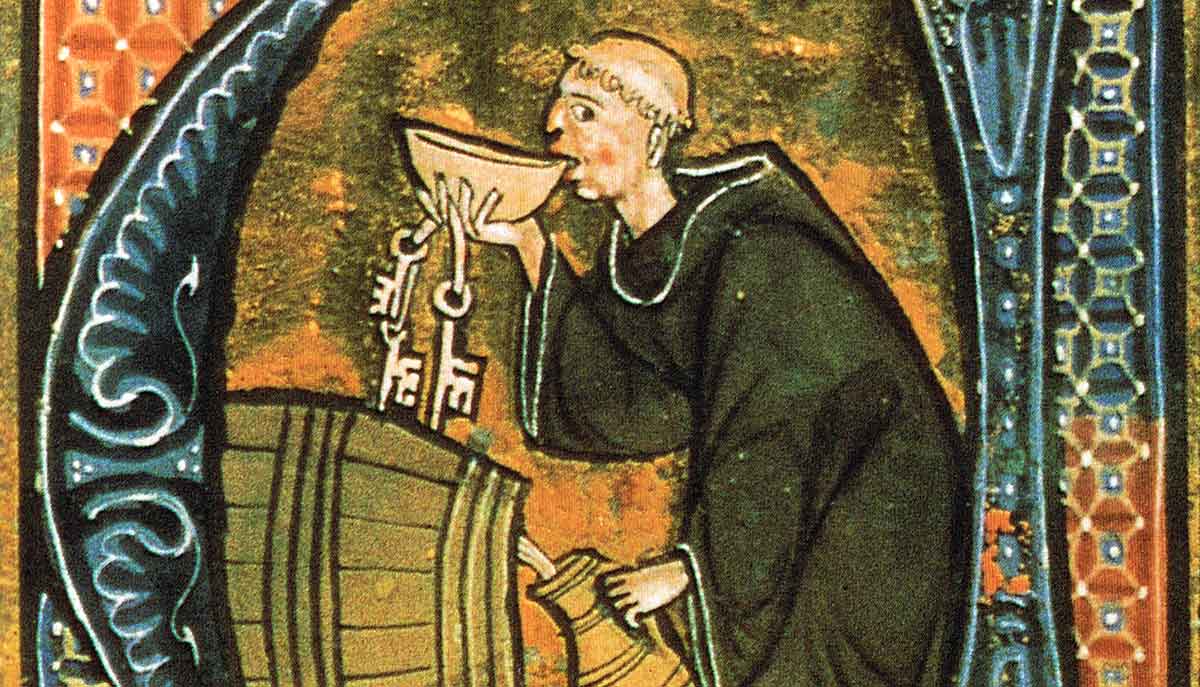 monk sneaking a drink