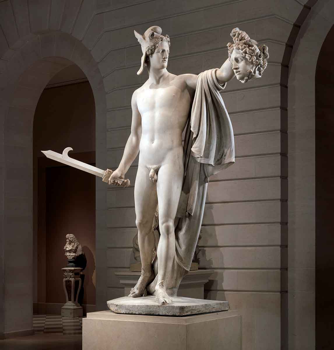 perseus medusa head statue marble