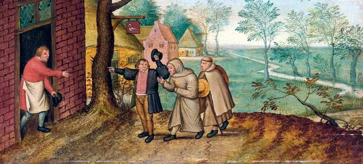 peter brueghel the younger scenes from the life of the peasants. the monks at the tavern