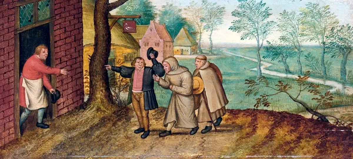 peter brueghel the younger scenes from the life of the peasants. the monks at the tavern