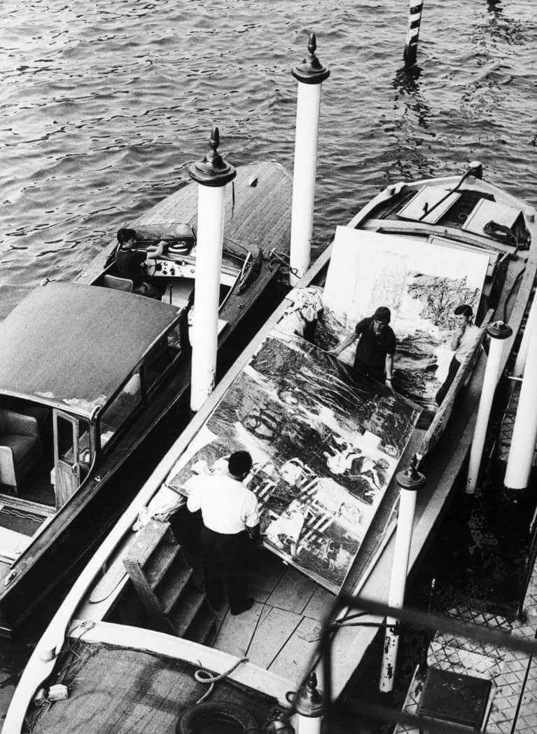 Robert Rauschenberg paintings transported by boat to 32nd Venice Biennale in 1964