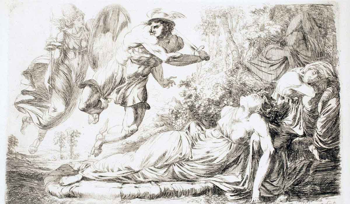 runciman perseus athena slay medusa etching