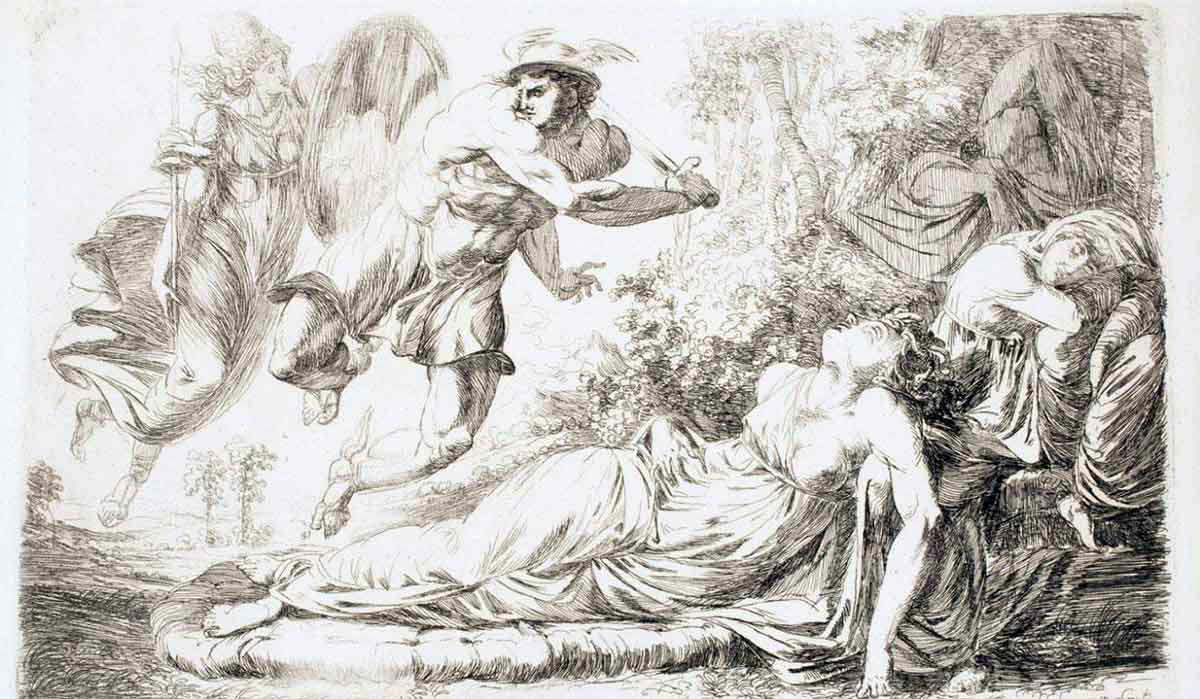 runciman perseus athena slay medusa etching