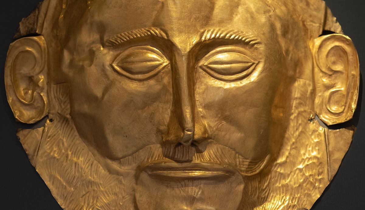 The Mask of Agamemnon, a Mycenaean gold death mask discovered in southern Greece