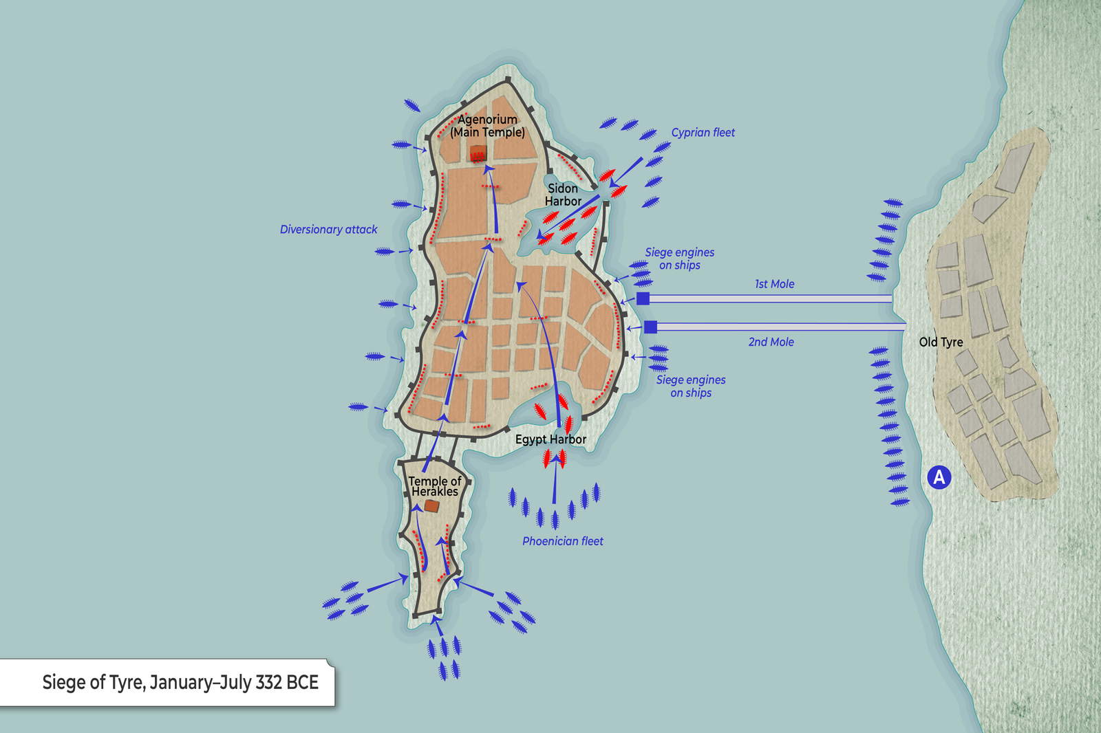 Map showing the siege of Tyre by Alexander the Great. Source: TheCollector