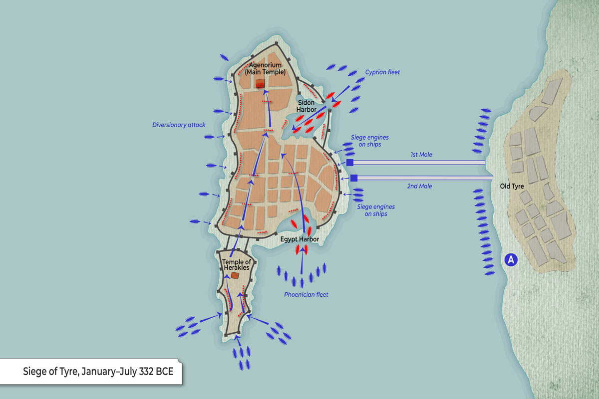 Map showing the siege of Tyre by Alexander the Great. Source: TheCollector