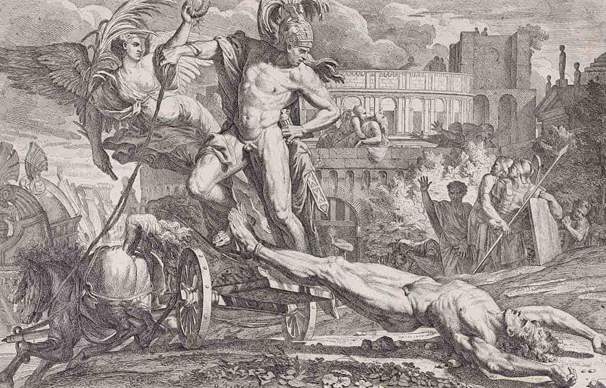 testa achilles dragging hector etching
