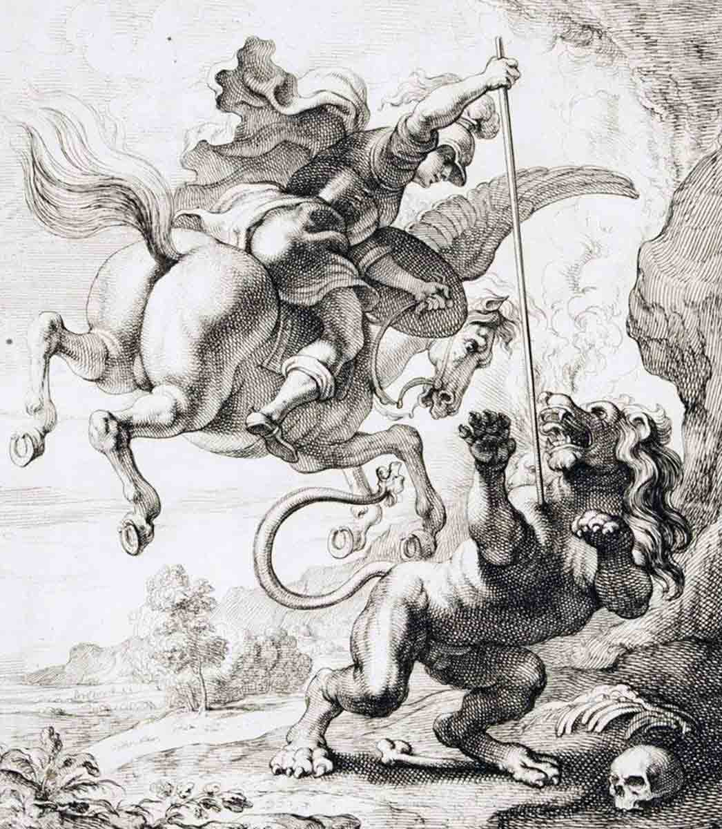 thulden bellerophon pegasus chimera etching