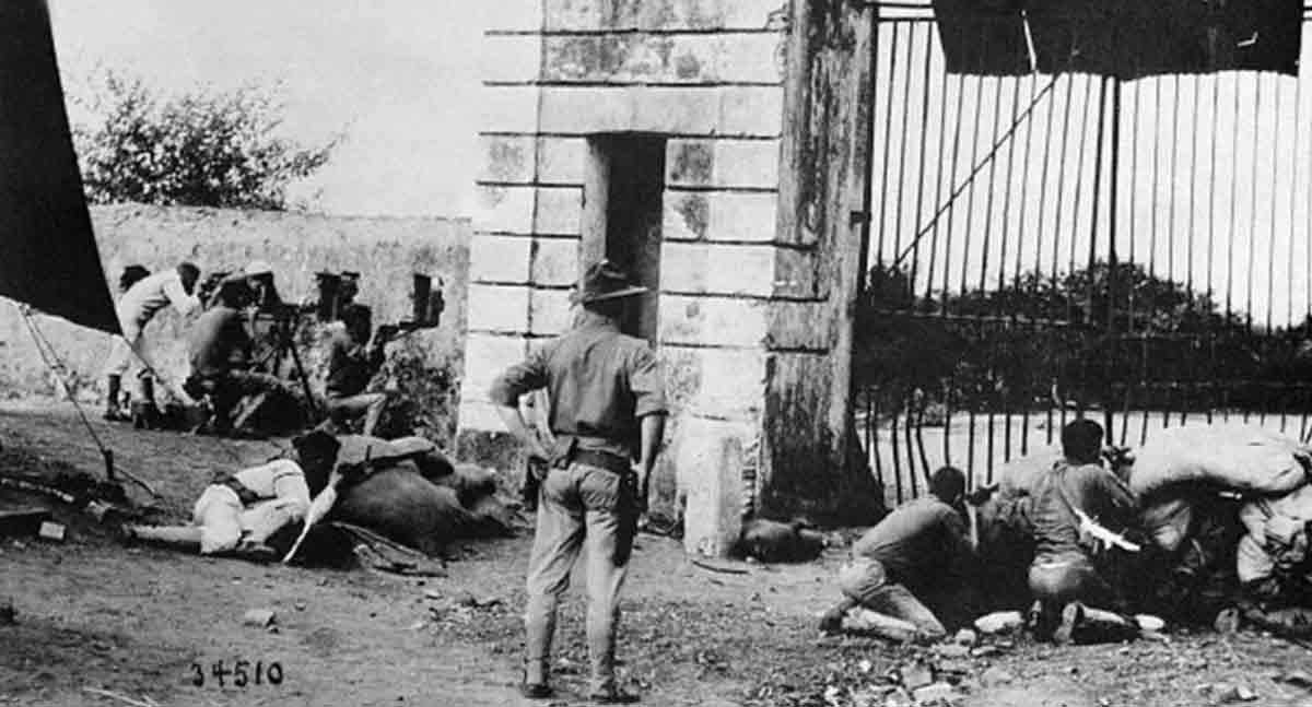 American Marines defending entrance gate