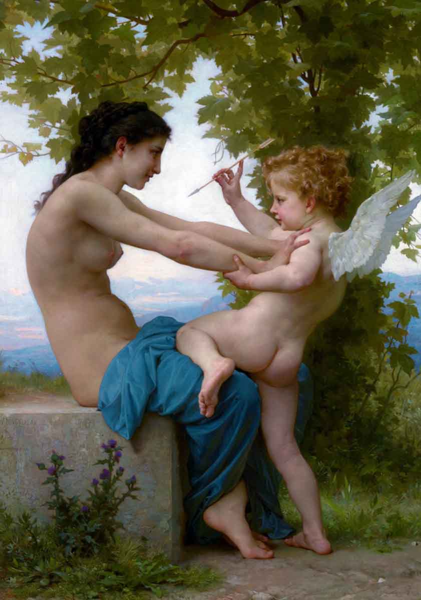 Bouguereau girl defending against Eros