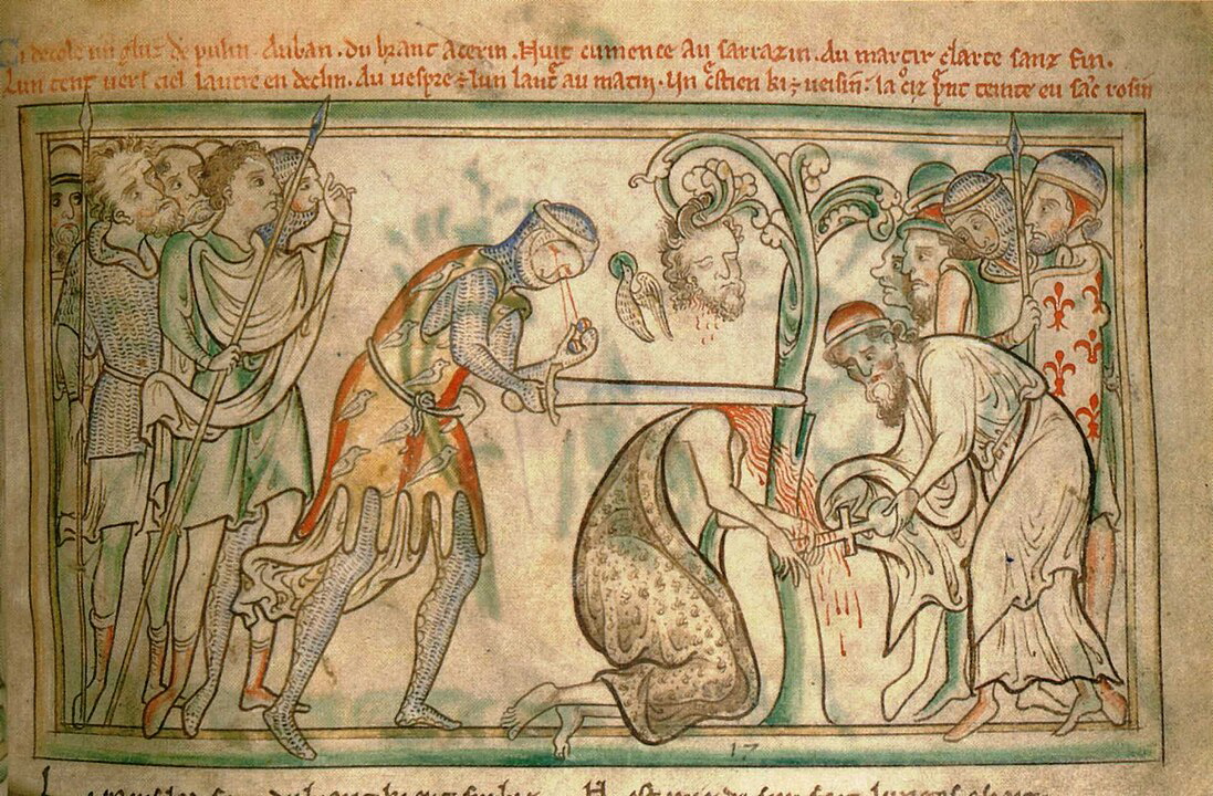 The martyrdom of St. Alban from a 13th Century manuscript of The Life of St. Alban, Dublin, Trinity College, MS E. I. 40. Source: WIkimedia Commons