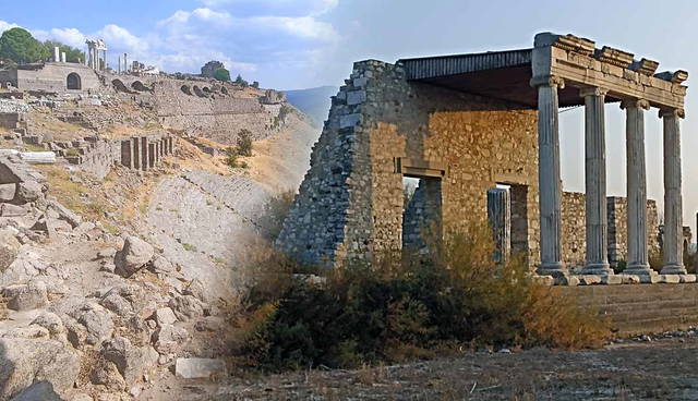 Ionic stoa and Pergamon theater, Turkey