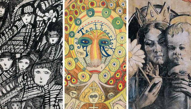 three artworks by Outsider artists