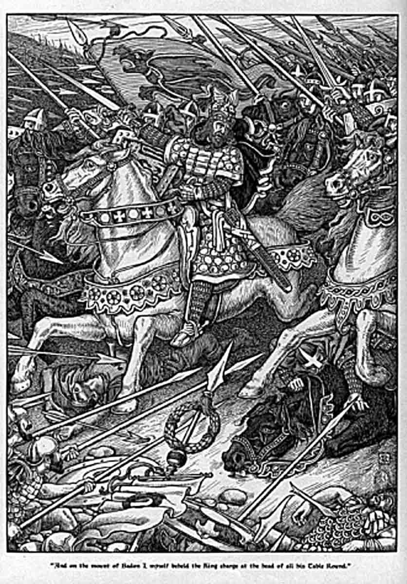 arthur leading charge battle mount badon george wooliscroft rhead louis rhead 1898