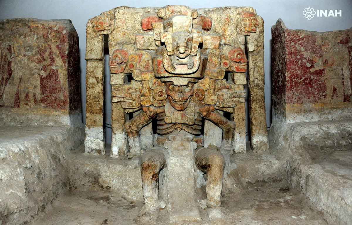 aztec god underworld seated throne
