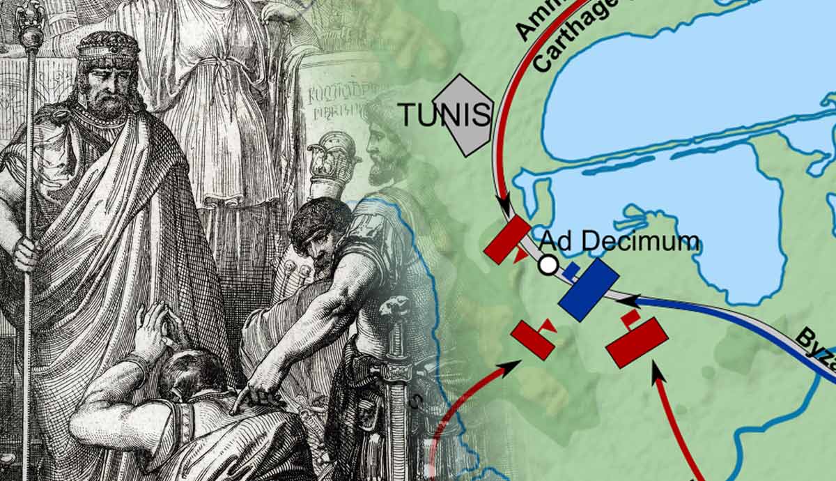 Surrender of Gelimer to Belisarius; Battle of Ad Decimum map