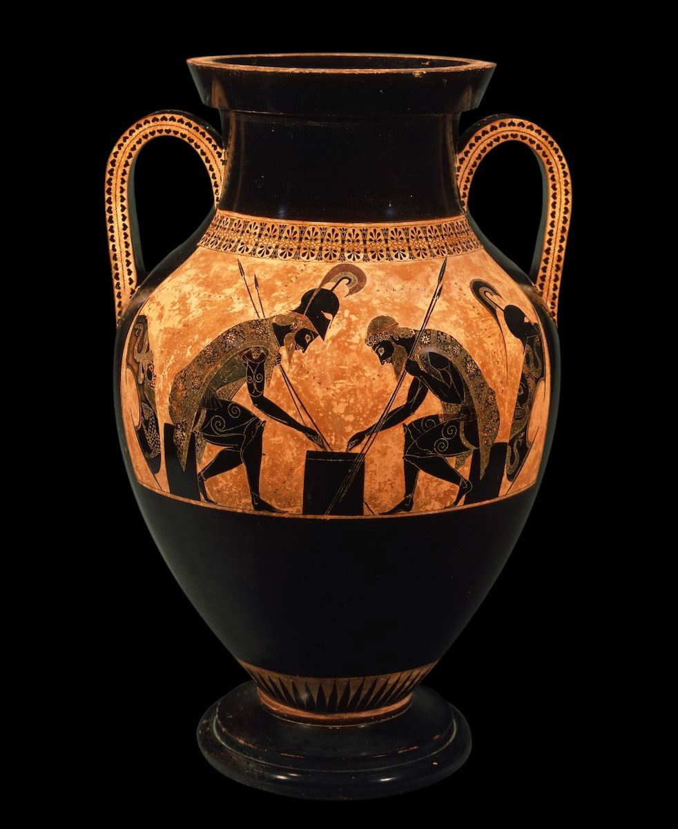 ancient Greek vase depicting Achilles and Ajax Playing Dice