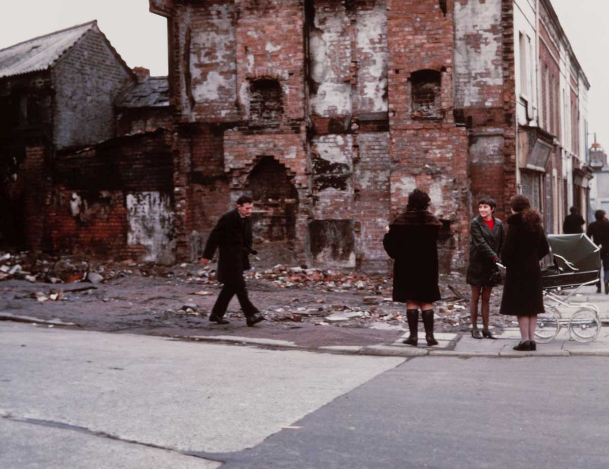 bombed building people hunger strikers