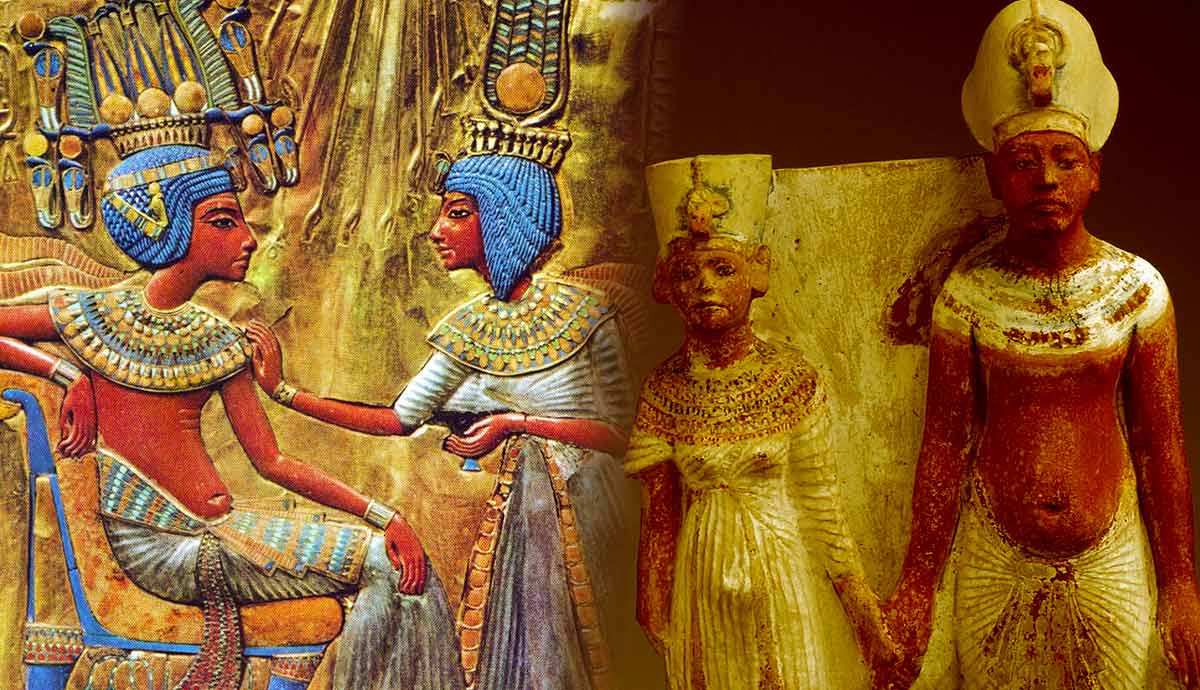 Tutankhamun’s throne and Akhenaten statue