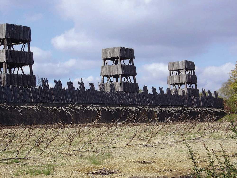 A reconstructed section of Roman fortifications at the Battle of Alesia