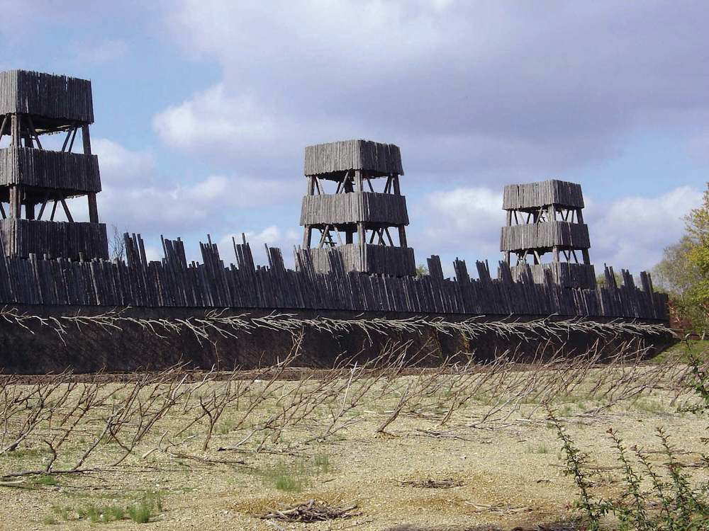 A reconstructed section of Roman fortifications at the Battle of Alesia