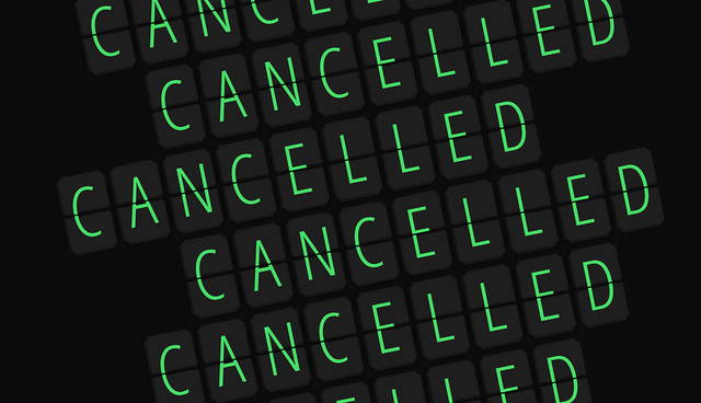 Repeated "CANCELLED" text on digital display