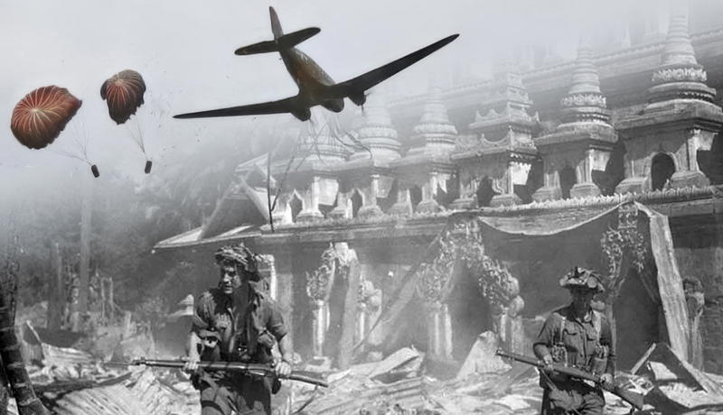RAF resupply and British patrol, Burma 1940s