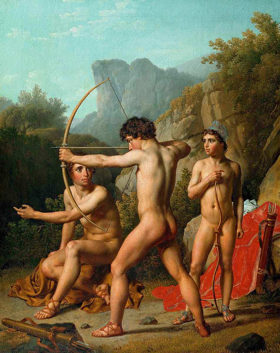 christoffer wilhelm eckersberg three spartan boys practising archery painting