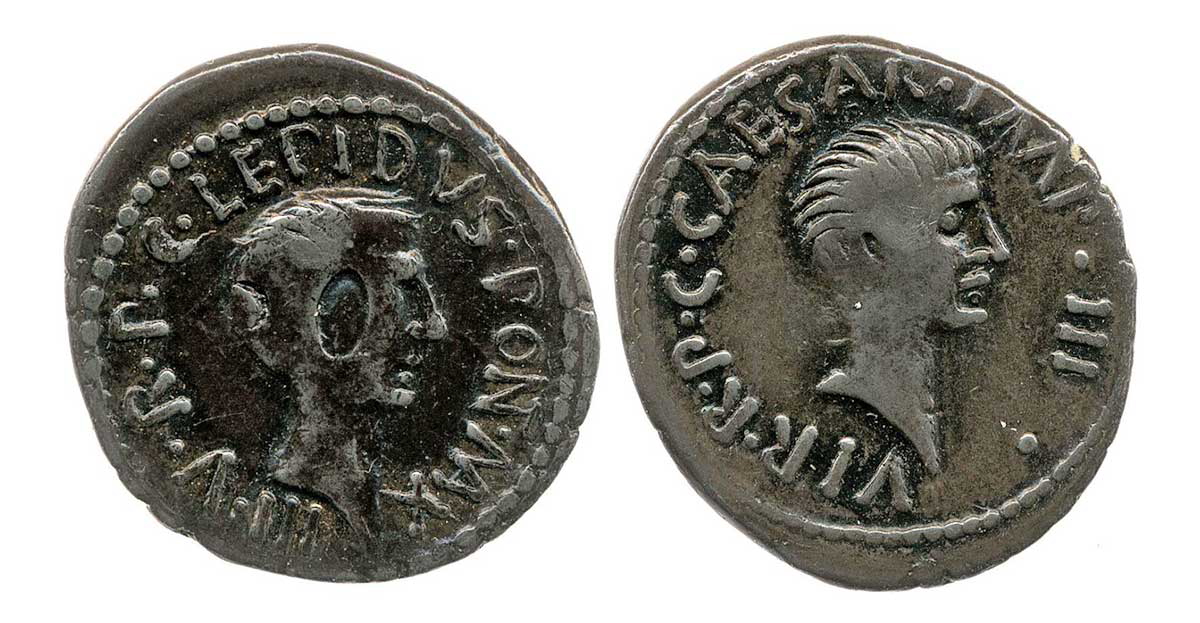 coin lepidus octavian bm second triumvirate