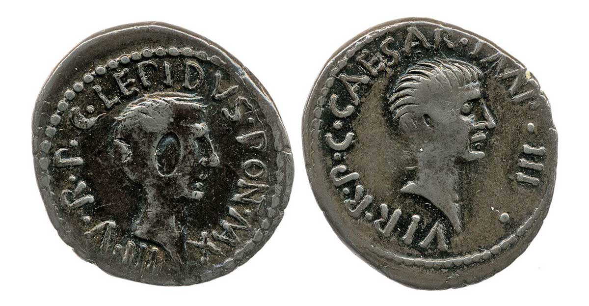 coin lepidus octavian bm second triumvirate