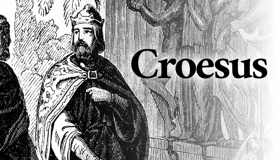 Black and white illustration of King Croesus