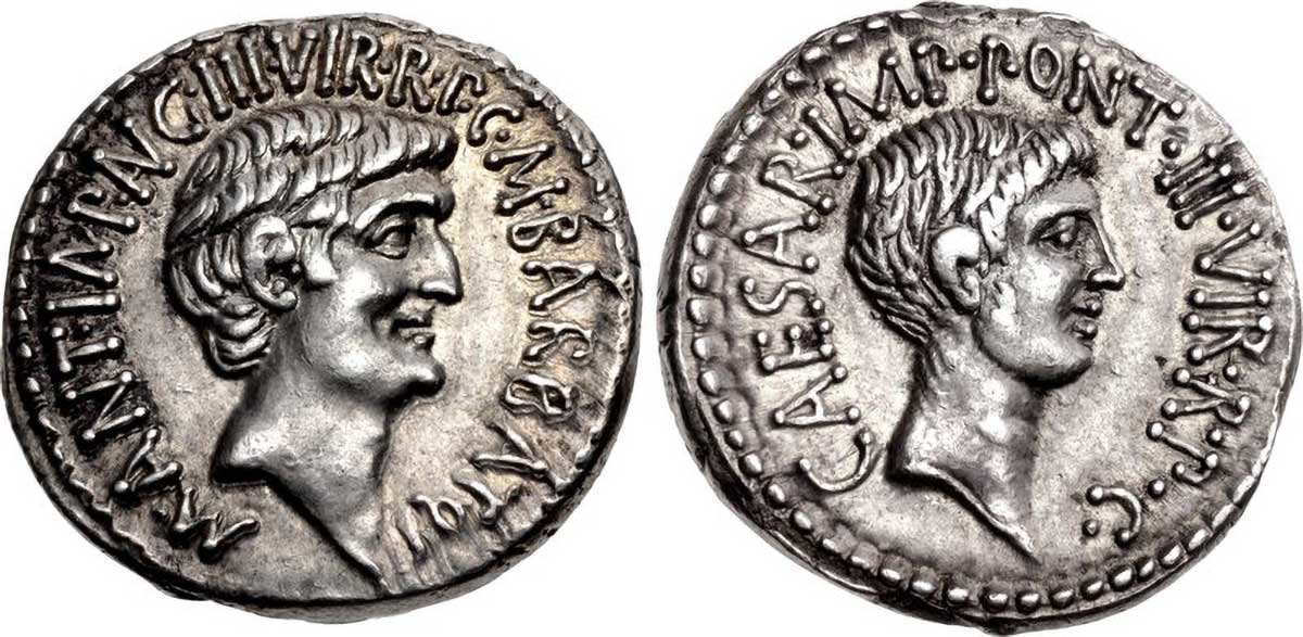 denarius octavian antony second triumvirate