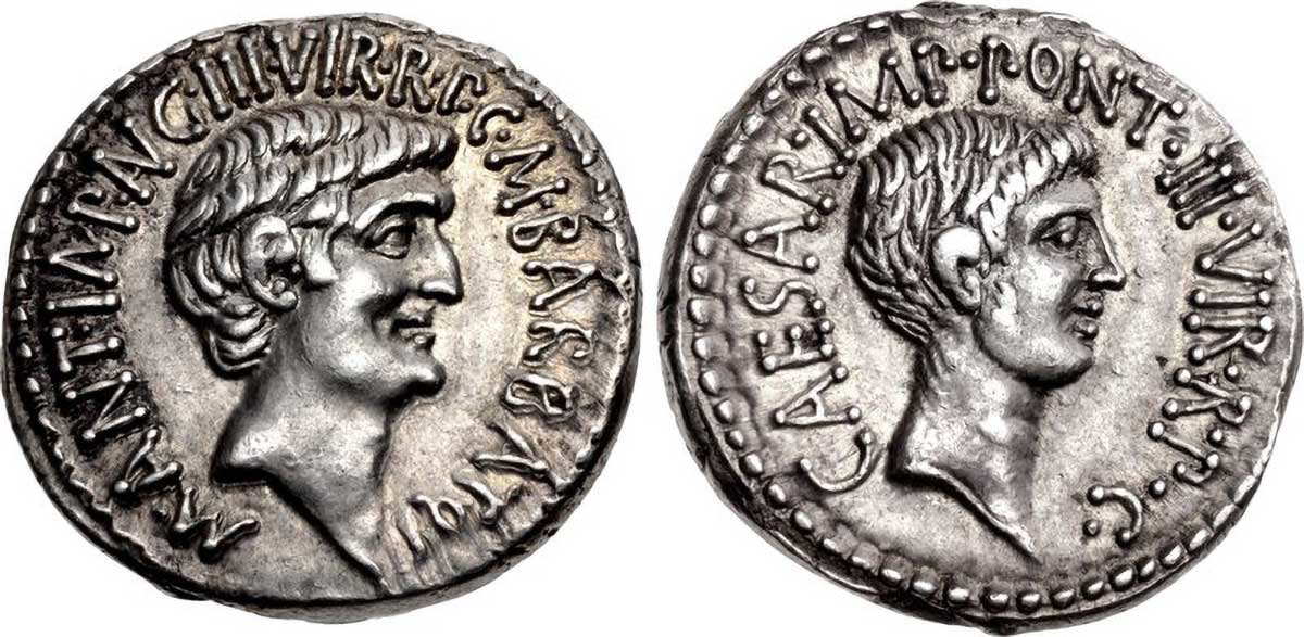 denarius octavian antony second triumvirate