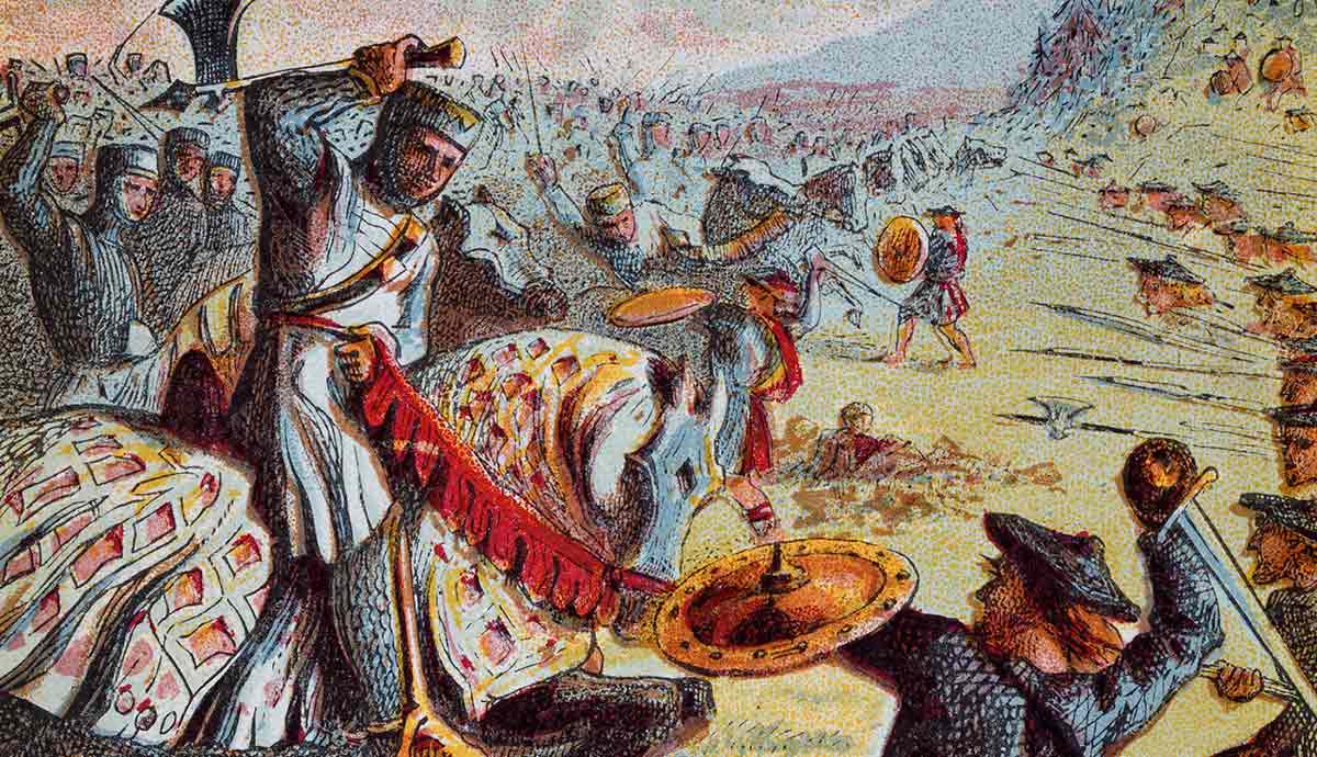 Medieval knights charging into battle on horseback