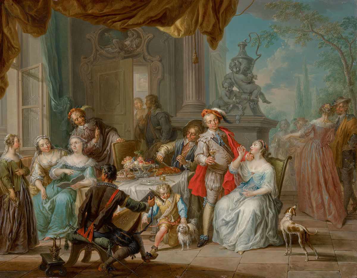 elegant company feasting on terrace franz janneck rococo