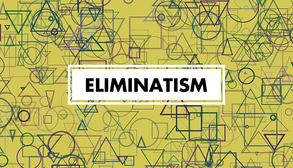 Eliminatism text over abstract geometric background