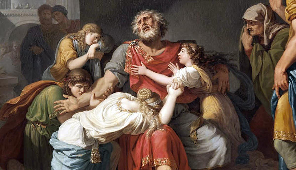 generaux blind oedipus rex commending children gods painting