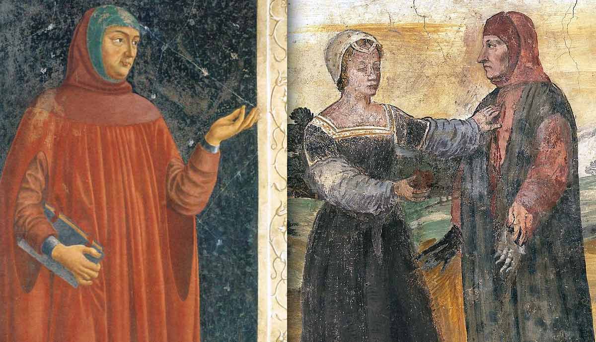 Portrait of Petrarch; Petrarch with Laura in fresco