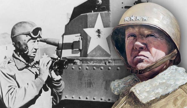 Patton with tank and portrait in uniform