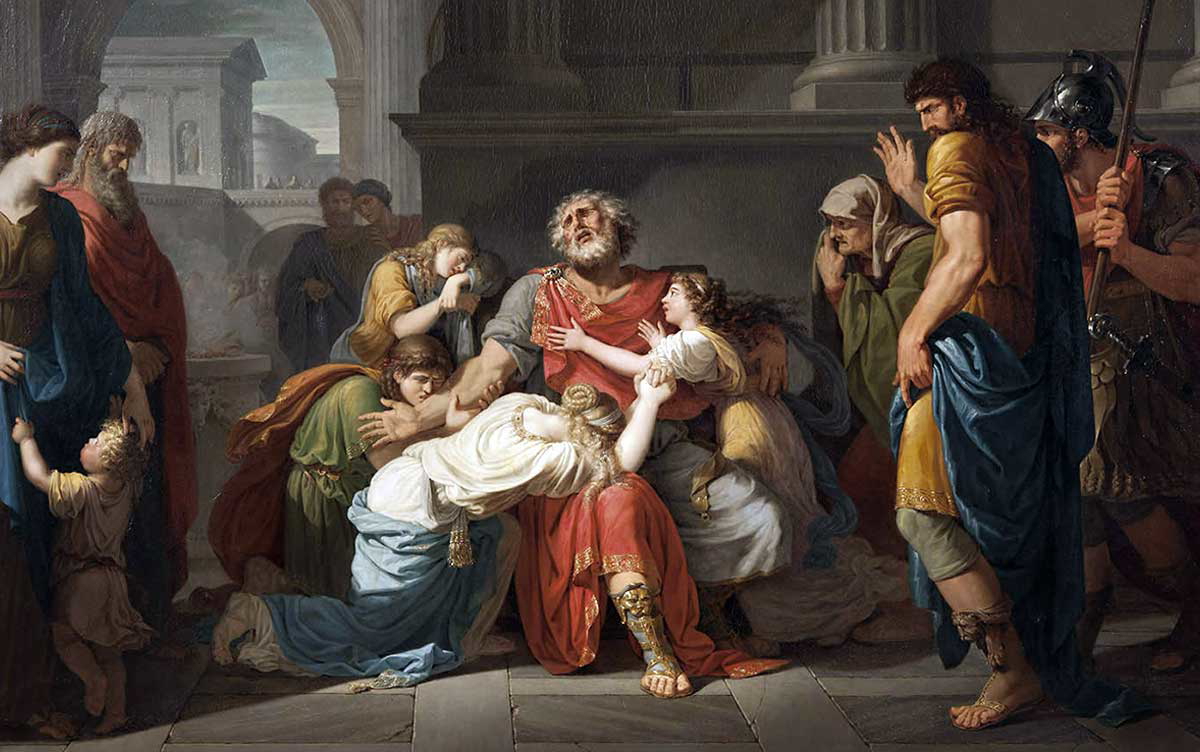 generaux blind oedipus rex commending children gods painting